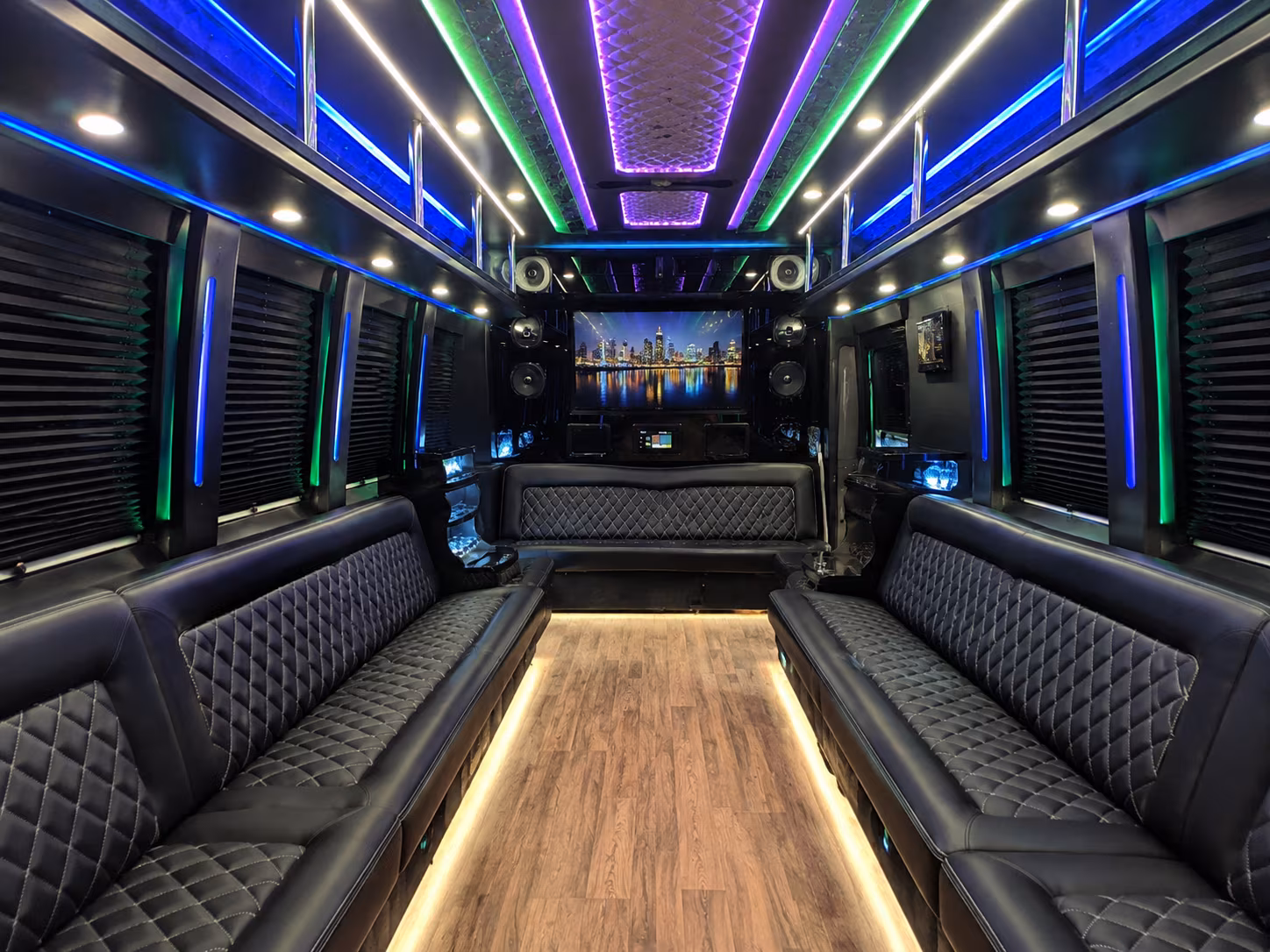 stamford 25 passenger party bus interior