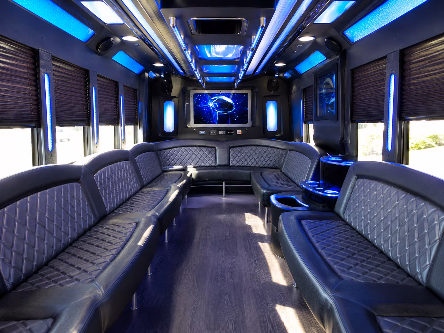 stamford 28 passenger party bus inside