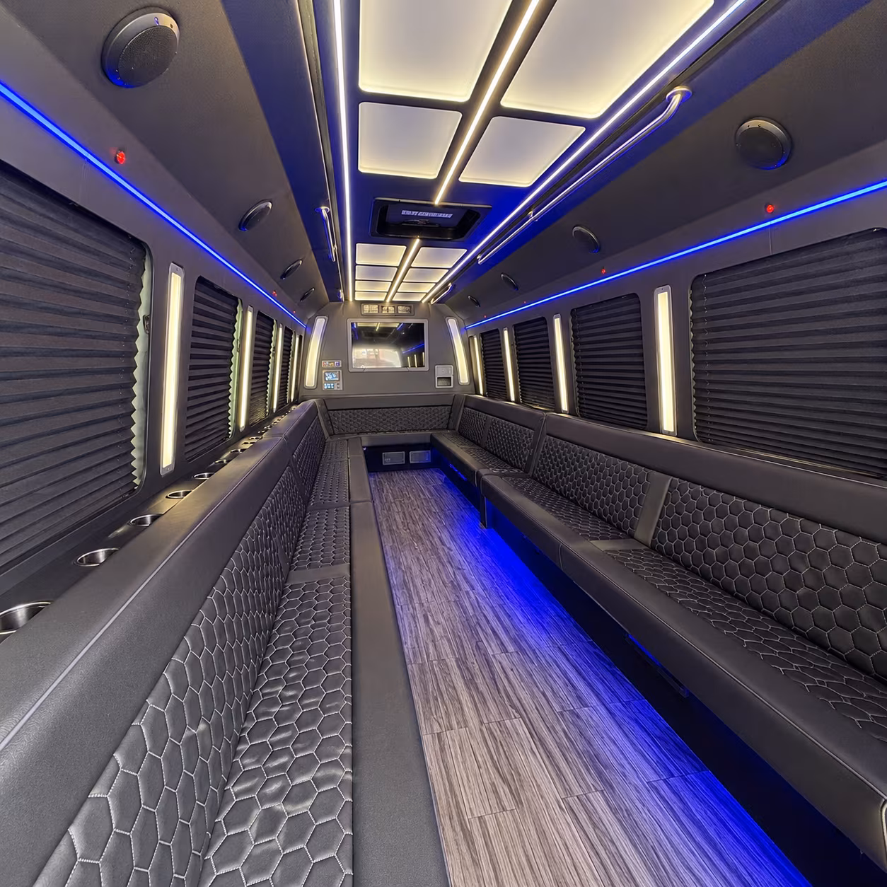 stamford 30 passenger party bus interior